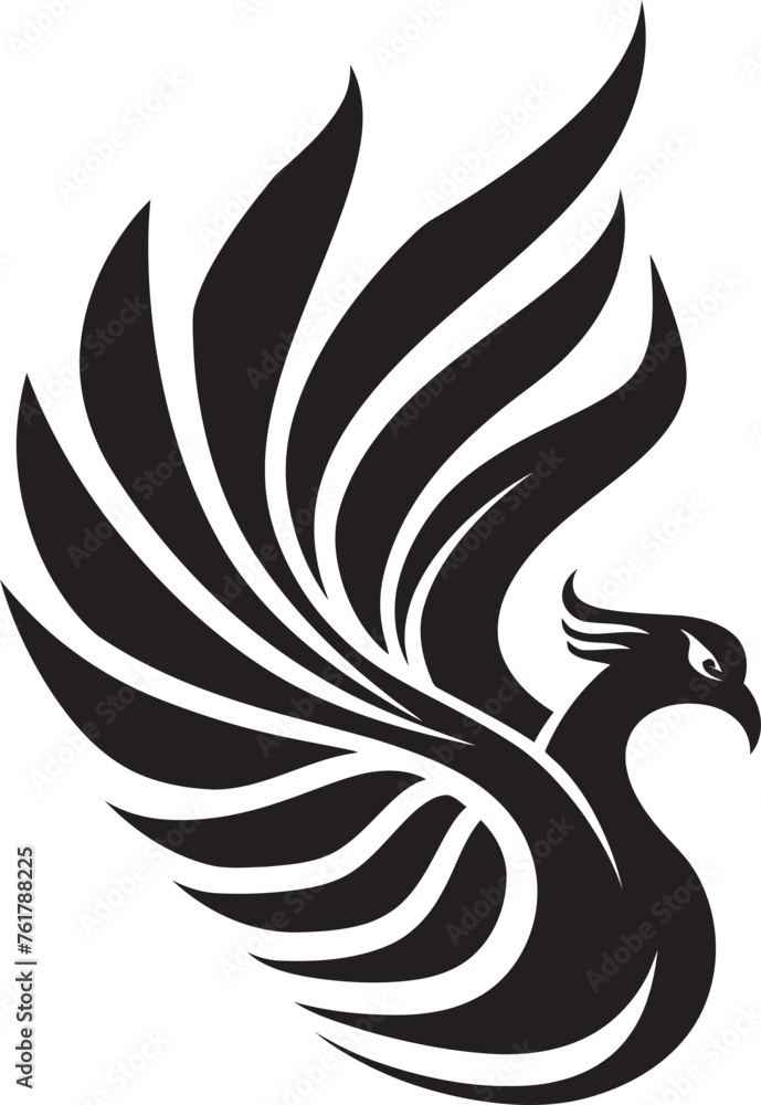 Phoenix Radiance Hand Drawn Phoenix Symbol in Black Vector Sacred Flames Logo Design of Mythical Phoenix in Black Vector