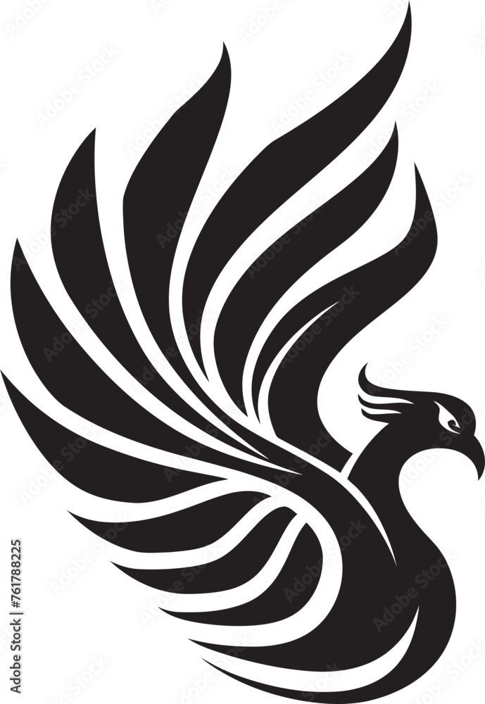 Fototapeta premium Phoenix Radiance Hand Drawn Phoenix Symbol in Black Vector Sacred Flames Logo Design of Mythical Phoenix in Black Vector