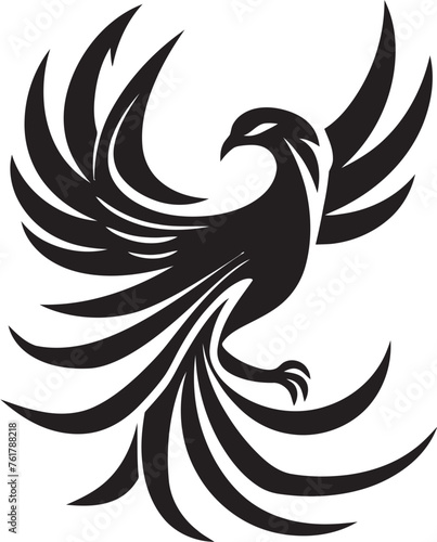 Phoenix Ascension Vector Icon of Legendary Bird in Black Cosmic Resurgence Hand Drawn Phoenix Symbol in Black Vector