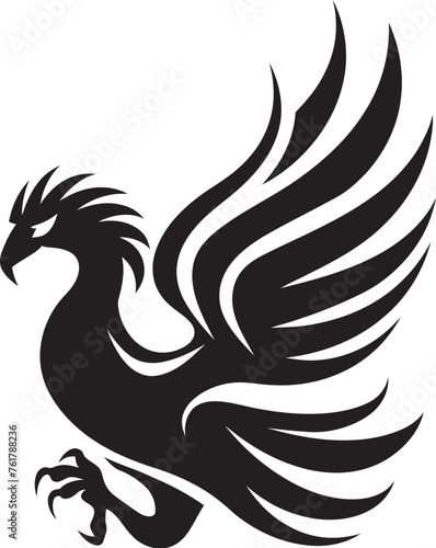 Eternal Firebird Vector Icon of Legendary Bird in Black Phoenix Ascendancy Hand Drawn Symbol of Mythical Bird in Black Vector