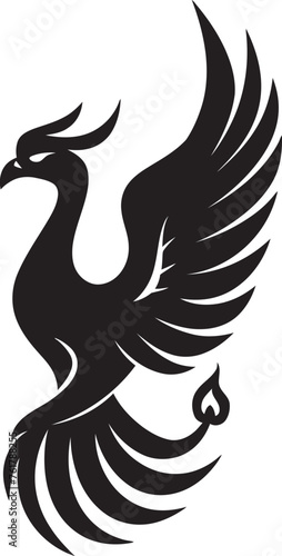 Sacred Flames Logo Design of Mythical Phoenix in Black Vector Eternal Firebird Vector Icon of Legendary Bird in Black