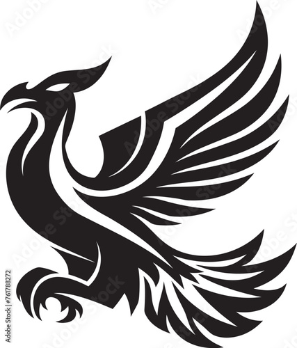 Phoenix Ascendancy Hand Drawn Symbol of Mythical Bird in Black Vector Celestial Rebirth Logo Design of Legendary Phoenix in Black Vector