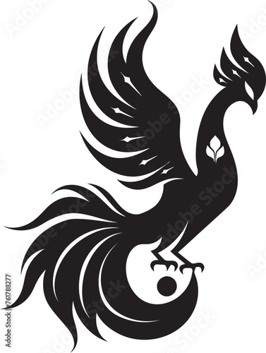 Eternal Phoenix Logo Design of Mythical Bird in Black Vector Celestial Blaze Vector Icon of Legendary Phoenix in Black