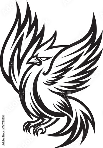 Eternal Blaze Hand Drawn Phoenix Symbol in Black Vector Celestial Phoenix Logo Design of Legendary Bird in Black Vector