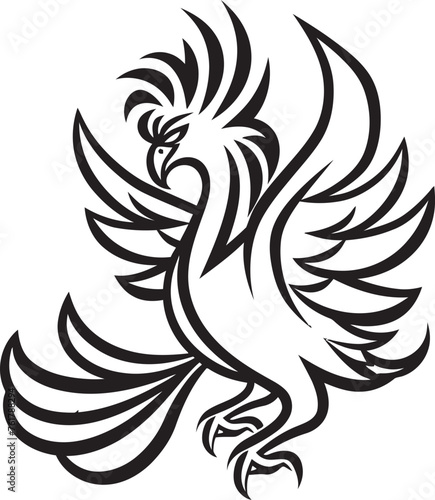 Phoenix Luminescence Vector Icon of Mythical Bird in Black Eternal Blaze Hand Drawn Phoenix Symbol in Black Vector