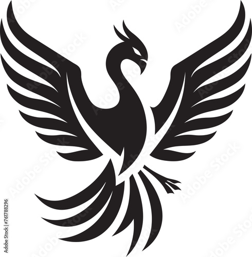 Celestial Phoenix Logo Design of Legendary Bird in Black Vector Phoenix Ignition Vector Icon of Mythical Bird in Black
