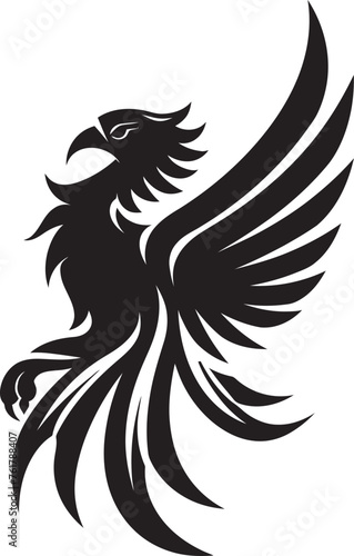 Reborn Flame Hand Drawn Phoenix Symbol in Black Vector Phoenix Symbolism Logo Design of Mythical Bird in Black Vector