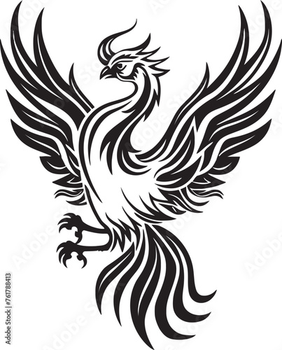 Wings of Resurrection Phoenix Logo Design Icon in Black Vector Phoenix Legacy Legendary Bird Emblem in Vector Black