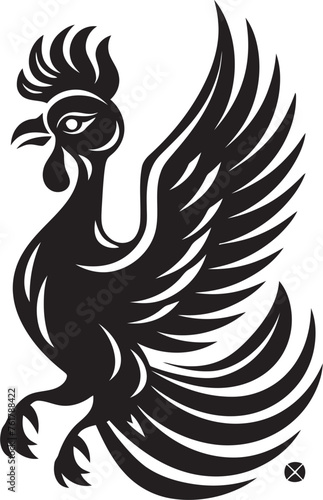 Cosmic Ruler Black Logo Design of Divine Phoenix Icon Phoenix Essence Hand Drawn Symbol of Legendary Bird in Black Vector