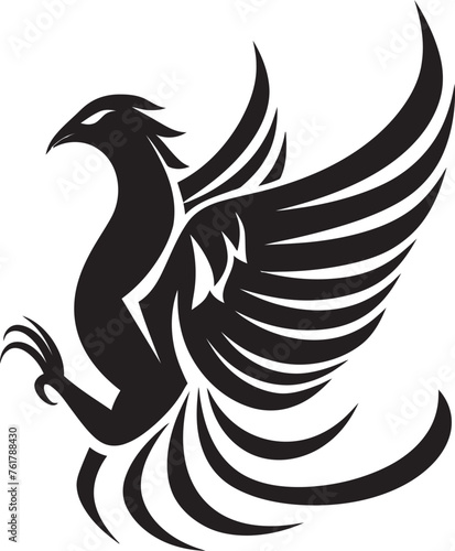 Phoenix Essence Hand Drawn Symbol of Legendary Bird in Black Vector Celestial Symbol Logo Design of Mythical Phoenix in Black Vector