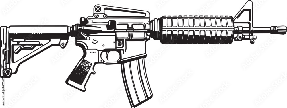 Military Vanguard M16 Rifle Symbol in Black Vector Emblem Combat Supremacy M16 Rifle Logo Design in Black Vector Icon