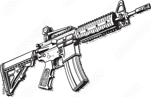 Combat Advantage M16 Rifle Symbol in Black Vector Emblem Tactical Efficiency M16 Rifle Logo Design in Black Vector Icon