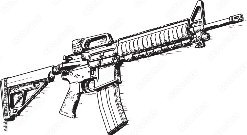 Strategic Vanguard M16 Rifle Logo Design in Vector Black Elite Power M16 Rifle Icon in Black Vector