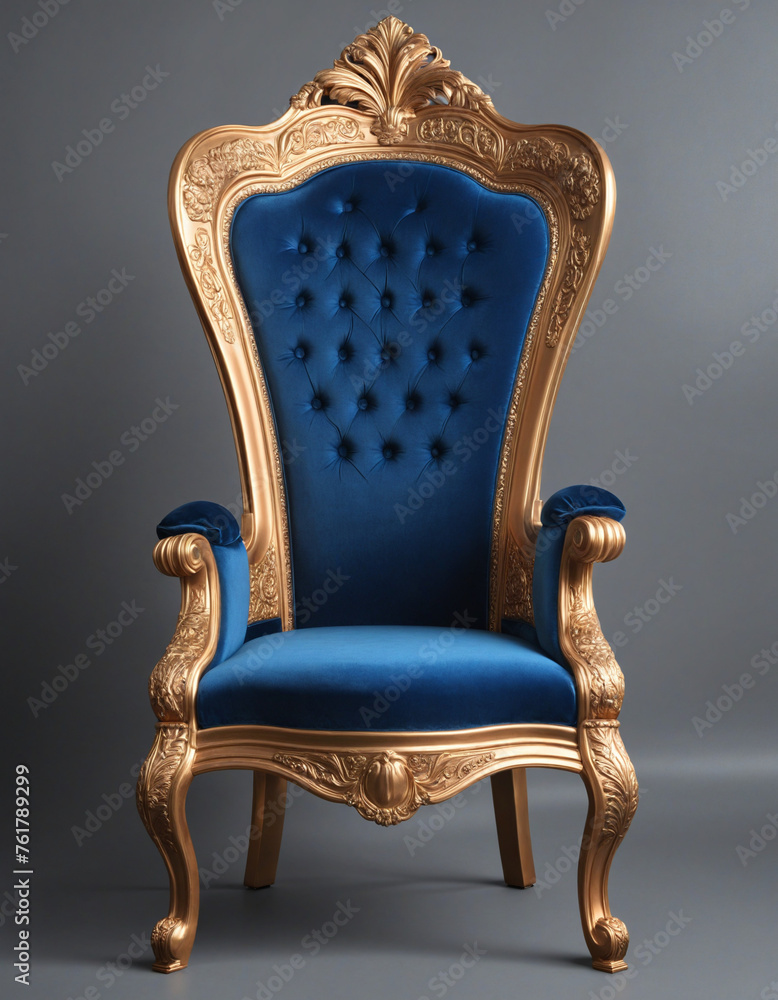 Luxury blue and bronze throne chair png, isolated on transparent background, Luxury blue and bronze throne chair png, isolated on transparent background,