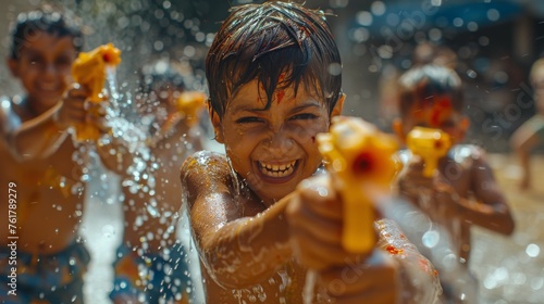 Children Playing With Water Guns © olegganko