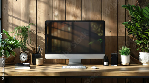 Computer Screen on Wooden Desk