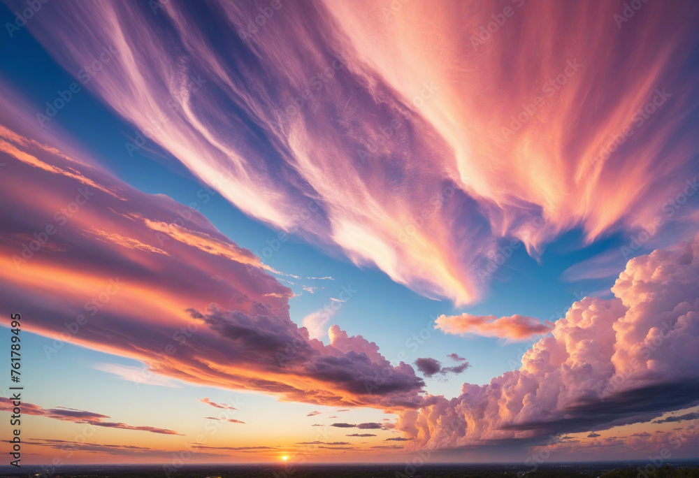 vibrant sky with a variety of clouds. 