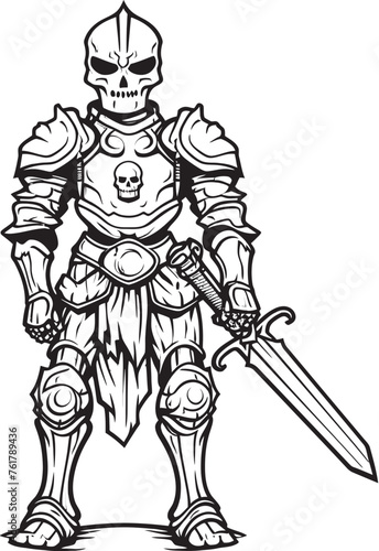 Deaths Defender Skeleton Knight Logo Design in Black Vector Dark Warrior Skeleton Knight Icon in Black Vector © BABBAN