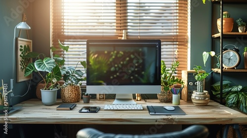 Computer Screen on Wooden Desk