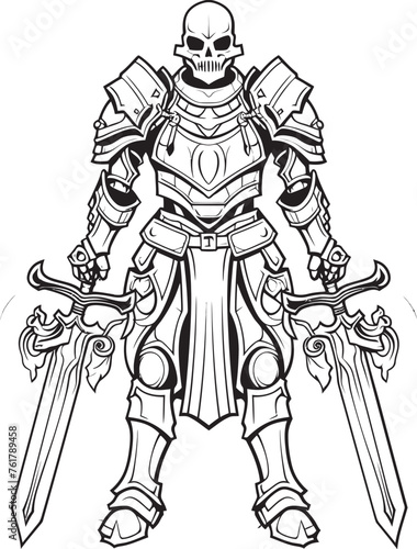 Shadowed Warrior Skeleton Knight Logo Design in Black Vector Spectral Champion Skeleton Knight Icon in Black Vector