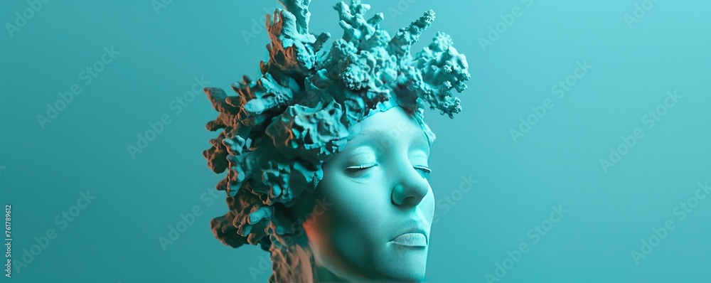 Surreal coral-inspired sculpture on turquoise background Surreal coral-inspired sculpture on turquoise background