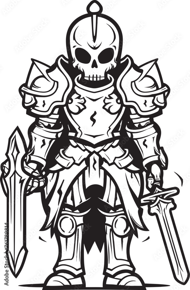 Shadowed Paladin Skeleton Knight Logo Design in Black Vector Spectral Sentinel Skeleton Knight Icon in Black Vector