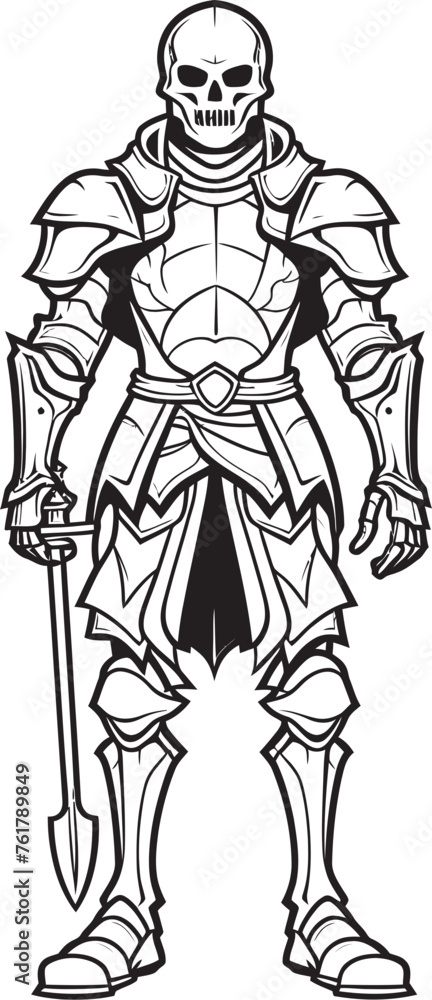 Deaths Defender Skeleton Knight Logo Design in Black Vector Dark Warrior Skeleton Knight Icon in Black Vector