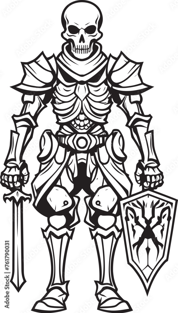 Dark Warrior Skeleton Knight Symbol in Black Vector Deaths Paladin Skeleton Knight Logo Design in Black Vector