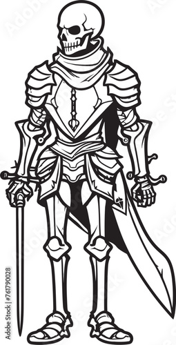 Spectral Sentinel Skeleton Knight Logo Design in Black Vector Haunted Guardian Skeleton Knight Icon in Black Vector