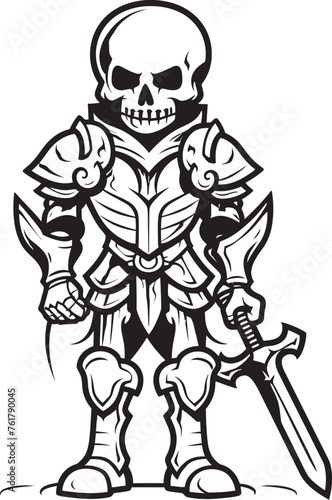 Wraithlike Warden Skeleton Knight Symbol in Black Vector Haunted Paladin Skeleton Knight Logo Design in Black Vector