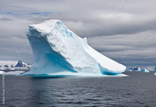 a huge white iceberg on the surface of the ocean. 