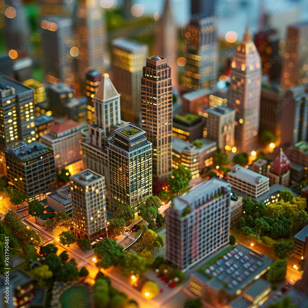 Business City Center, Downtown Skyscrapers Landscape, Sky Scrapers Panorama, City Miniature Diorama