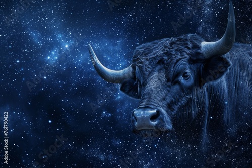 Taurus Zodiac Sign, Horoscope Symbol, Magic Astrology Bull, Taurus in Fantastic Night Sky