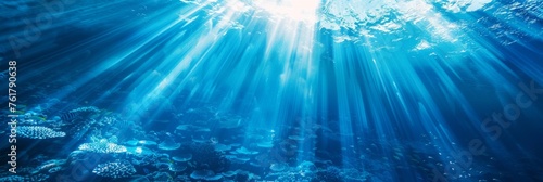 Underwater Sun Rays, Deep Water Sunlight, Under Sea Sunbeams Background, Blue Ocean Bottom