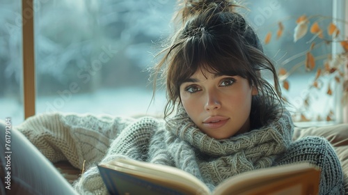 Woman Reading Book on Couch