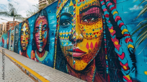 Colorful Wall With Womans Face Painting