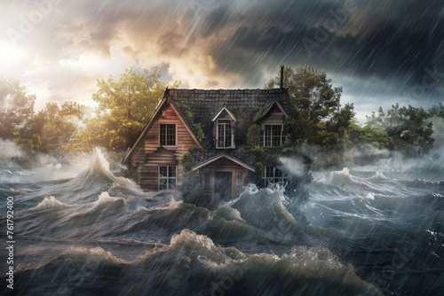 Flooded Home at Sunset