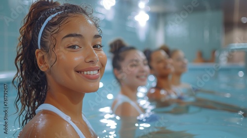 Women Swimming in a Pool