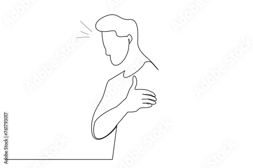 man person arm shoulder pain problem health one line art design vector