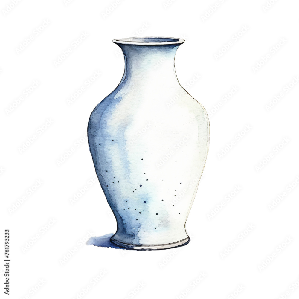 Elegant ceramic vase depicted in artistic watercolor technique