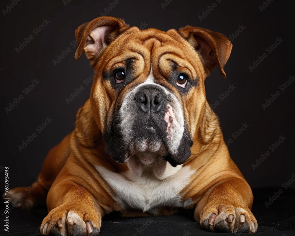 Attentive English Bulldog: Adorable Brown Breed in Center of Image, Curious and Domestic