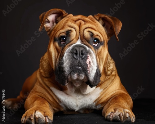 Attentive English Bulldog: Adorable Brown Breed in Center of Image, Curious and Domestic © Serhii