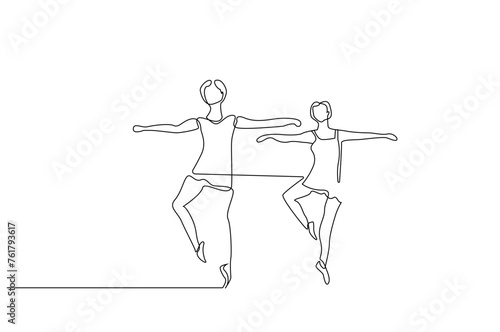 two women young dancer ballet lesson harmony balance art lifestyle one line art design vector