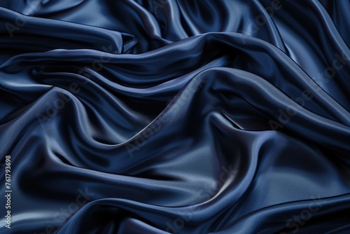 Beautiful Navy Blue Satin Fabric - Glossy 3D Texture with Abstract Dark Background