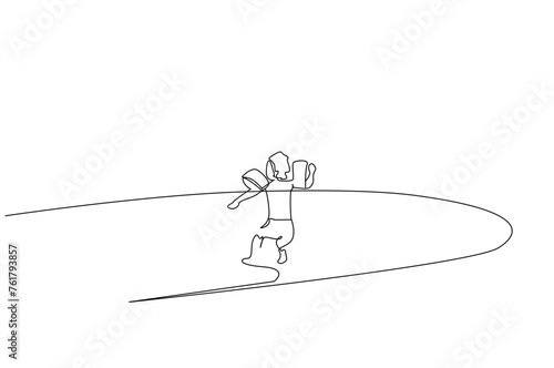 child boy pool swim summer bear activity one line art design vector
