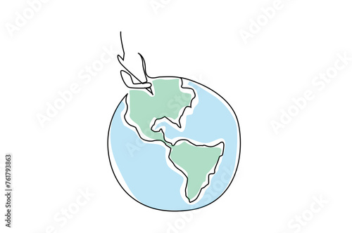 human person pencil draw paint clean world globe ecology geography lesson one line art design