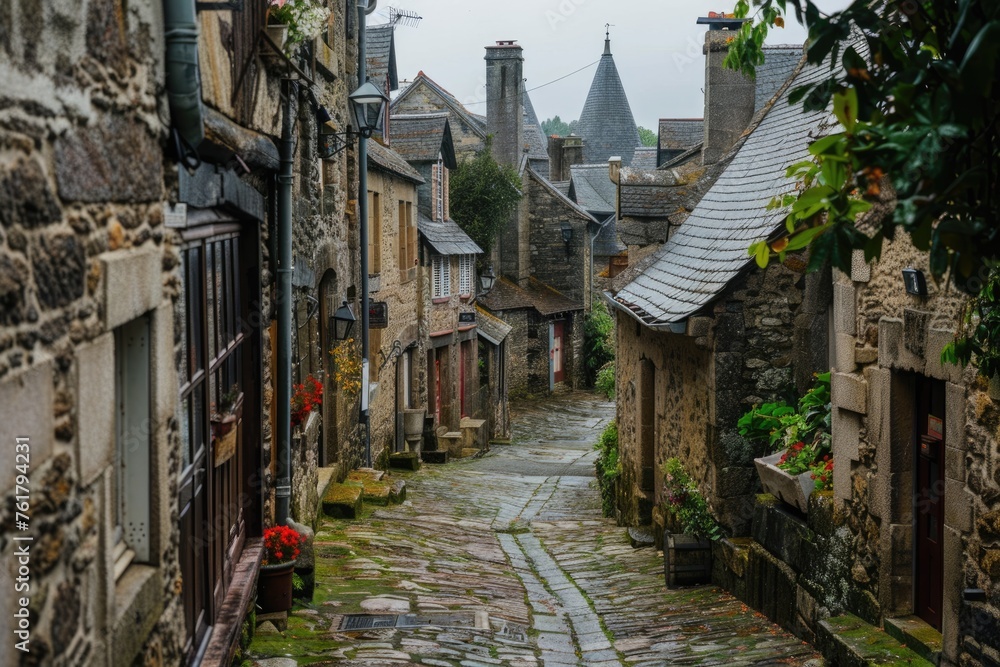 Brittany's Captivating Charm: A Scenic View of Dinan's Cobbled Streets and Architecture in the Heart of France
