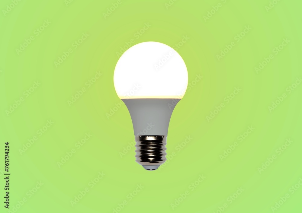 Energy saving glowing LED bulb with E27 screw thread on gradient green isolated background Energy saving glowing LED bulb with E27 screw thread on gradient green isolated background