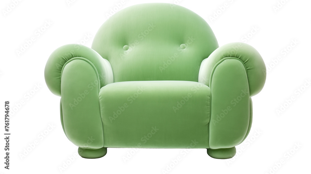 Modern Bulky Club Chair in Vibrant Green with Round Armrests on Transparent Background