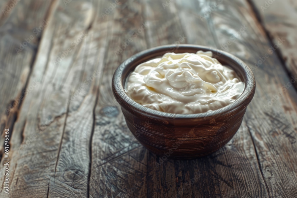 Homemade Sour Cream in a Bowl on a White Wooden Table – Fresh and Creamy Dairy Product Homemade Sour Cream in a Bowl on a White Wooden Table – Fresh and Creamy Dairy Product